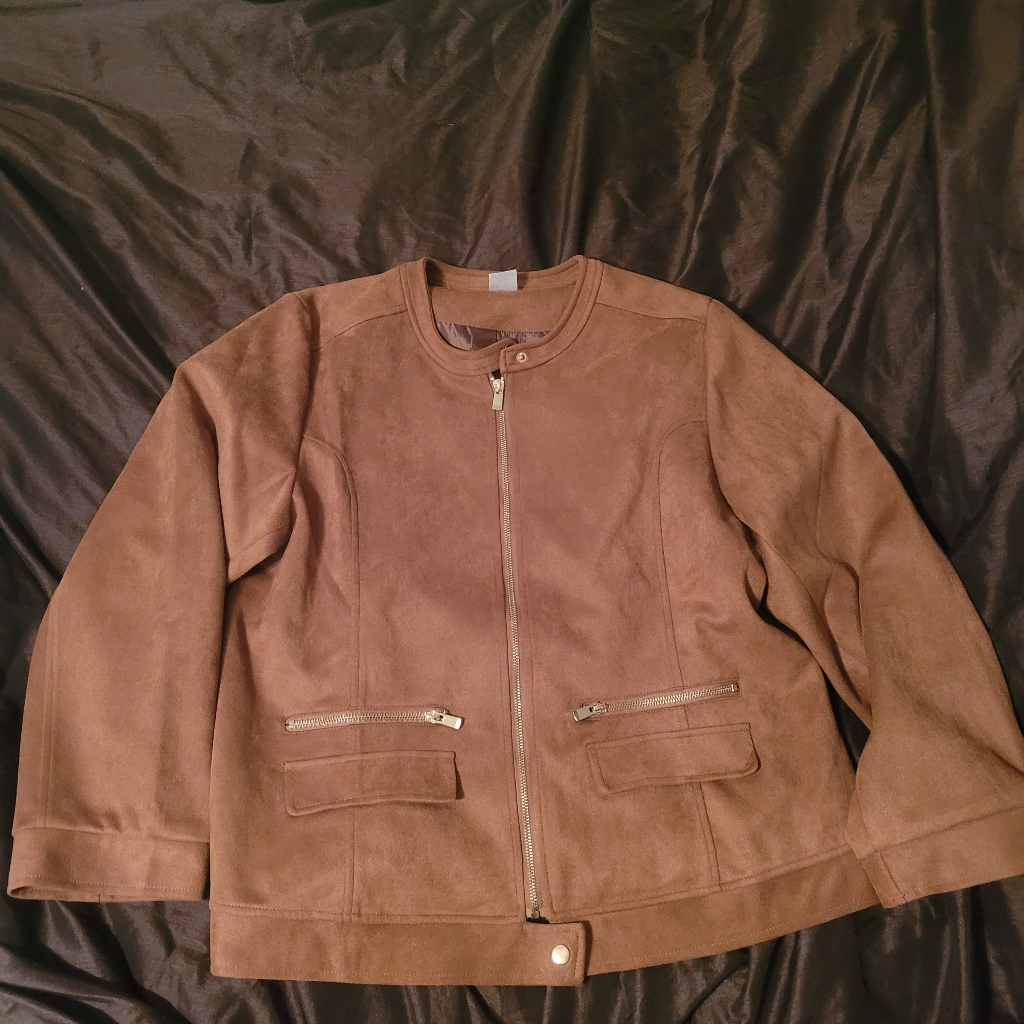 Brown Suede Jacket With Zipper Pockets